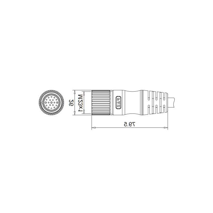 M23 19Pin, straight female, single-end precast PVC non-flexible cable, gray sheathed, 68CB31-XXX